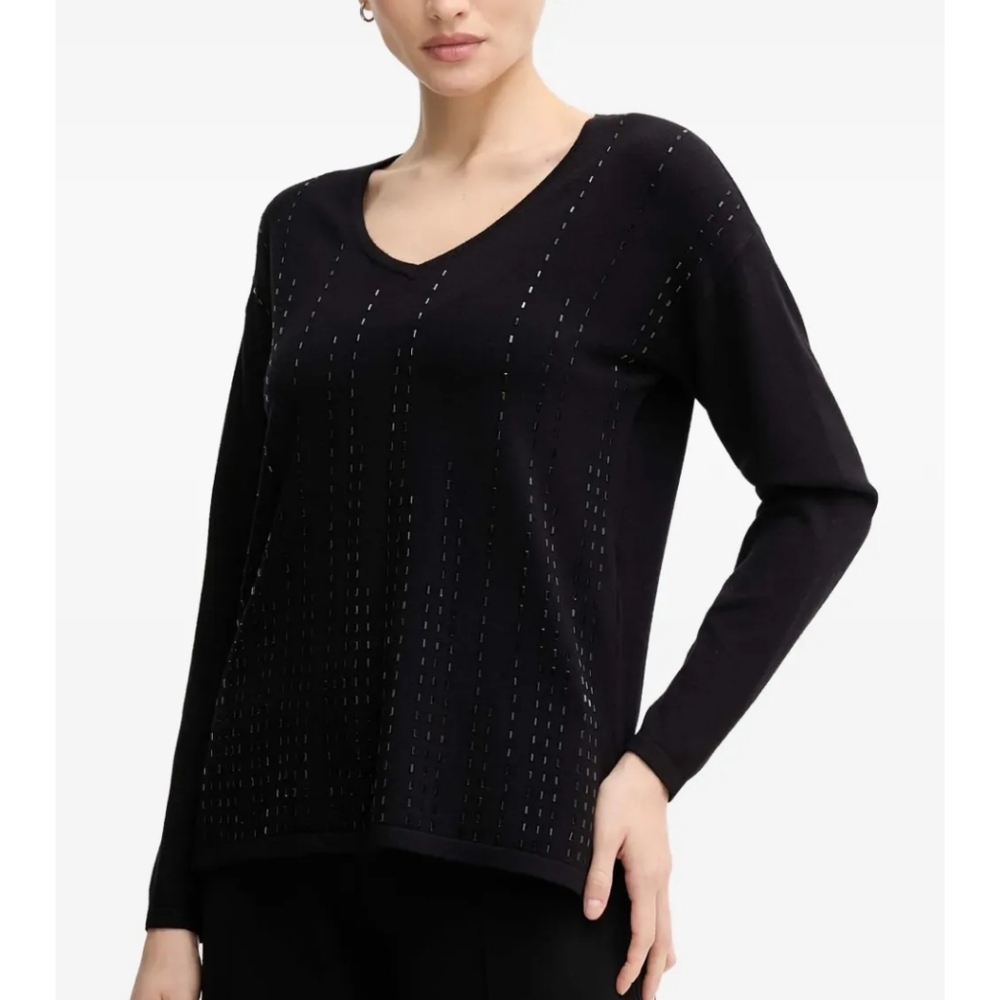 Joseph Ribkoff Embellished V-Neck Sweater Black Size Large